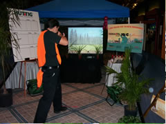 Trade show booth with a laser shooting gallery